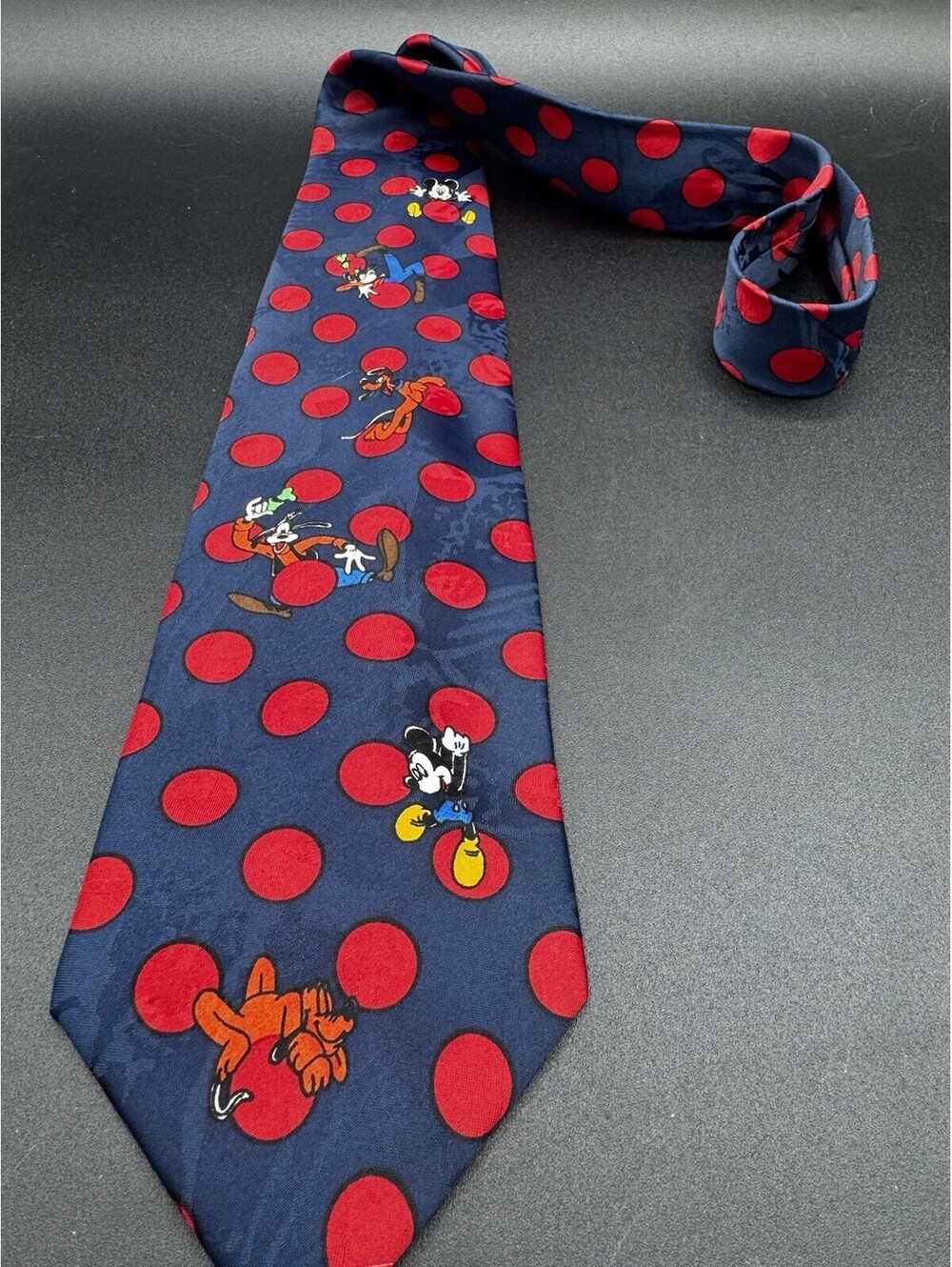 DISNEY Mickey Unlimited Mens Red Blue Polka Dot Necktie Tie MICKEY GOOFY PLUTO